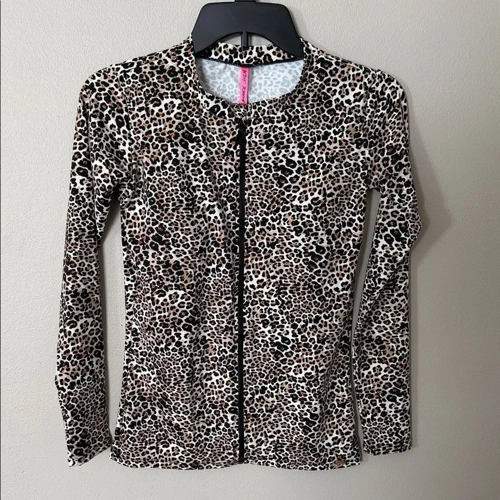 Betsey Johnson Long Sleeve Full Zip Animal Print Rash Guard